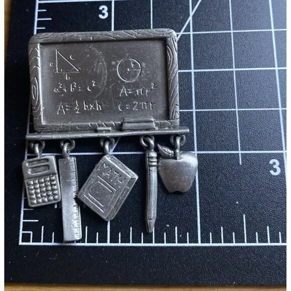 Vtg JJ JONETTE Brooch Pin Pewter Math Teacher Chalkboard Charm School Algebra - Picture 7 of 11